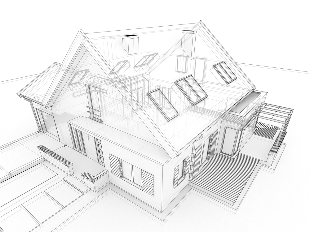 Computer,generated,,transparent,house,design,visualization,in,drawing,style