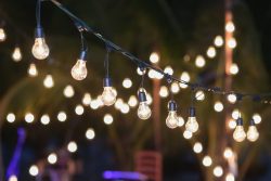 Hanging,Decorative,Lights,For,A,Wedding,Party,soft,Focus